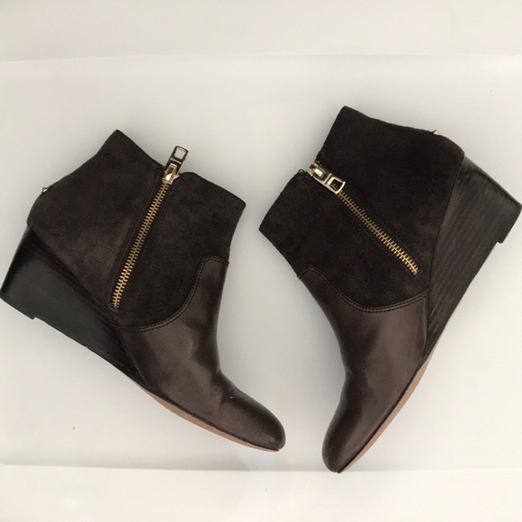 Coach Mystic Wedge Bootie Brown Leather Suede Zip - Picture 1 of 8